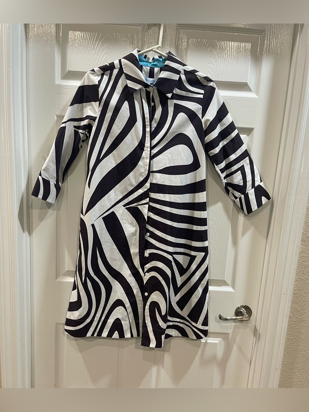 Perlavera Clara Dark Brown Zebra Print Collared Shirt Dress Tunic XS